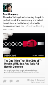 Four mentions of Fast Company, one title, two different cut-off introductions... where does the eye go?